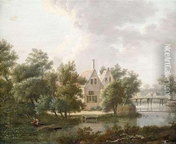 Hollandische Kanallandschaft Mit Einem Gehoft Oil Painting - Anthonie Daniel Prudhomme