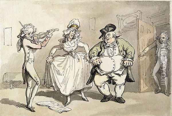 Private practice previous to the ball, from Scenes at Bath Oil Painting - Thomas Rowlandson