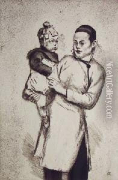 Chinesische Mutter Mit Kind Auf Dem Arm Oil Painting - Emil Orlik