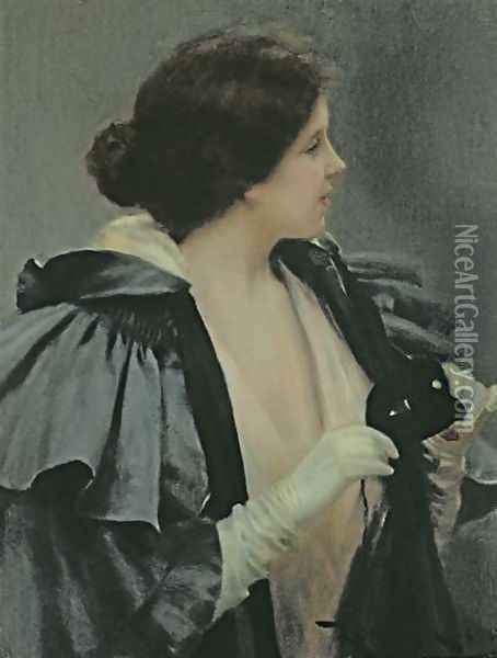 Lady with a Mask Oil Painting - Roman Ribera Cirera