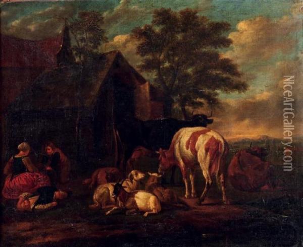 Paysans Et Animaux Oil Painting - Pieter van Bloemen