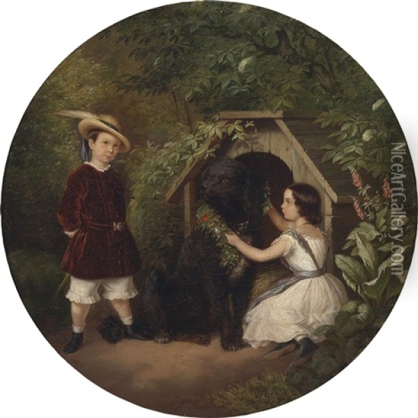 Bildnis Felix (1849-1909) Und Doris (geb. 1848) Seidel Mit Ihrem Treuen Gefahrten Oil Painting - Julius Friedrich Ludwig Runge