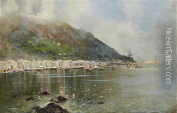 Castellammare Harbour, Near Naples Oil Painting - Oscar Ricciardi