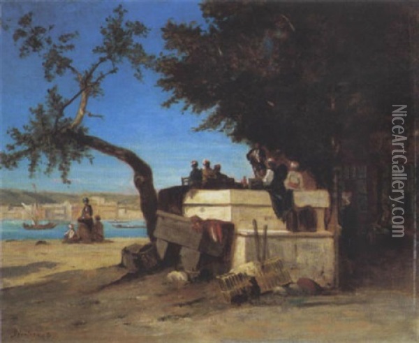Hommes Discutant Au Bord Du Fleuve (turquie) Oil Painting - Narcisse Berchere