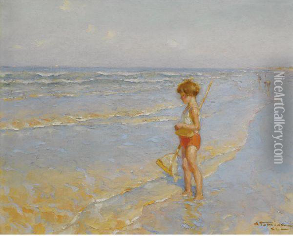 Playing On The Beach Oil Painting - Charles Garabed Atamian