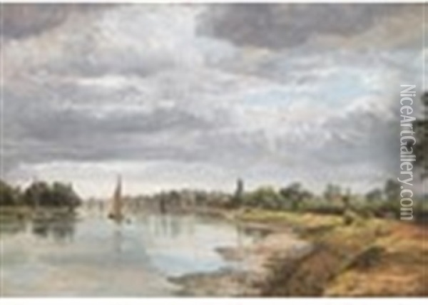 A View Of The Thames At Twickenham Oil Painting - Thomas Christopher Hofland