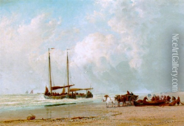 Schevingen Beach Oil Painting - Arthur Joseph Meadows