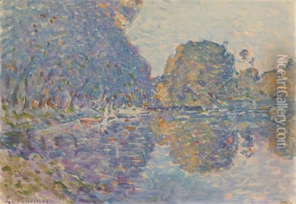 On The Shore Of Lake Thun Oil Painting - Louis Rheiner