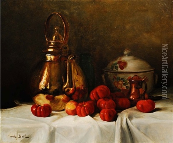 Stillleben Mit Kupferkessel Und Tomaten Oil Painting - Franck Antoine Bail