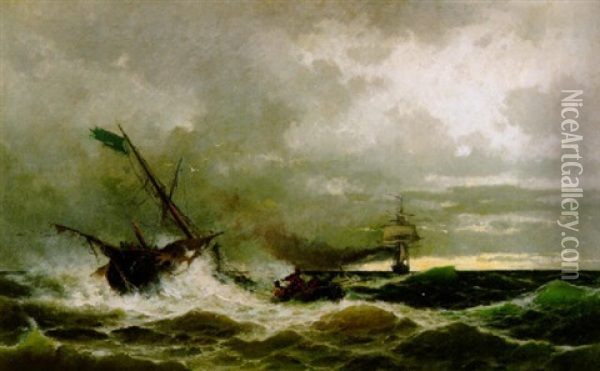 Schiffbruch In Sturmischer See Oil Painting - Paul (Freiherr von) Tiesenhausen
