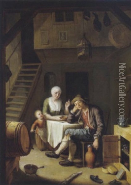 Familie Mit Dem Ungezogenen Kind Oil Painting - Johann Jakob Mettenleiter