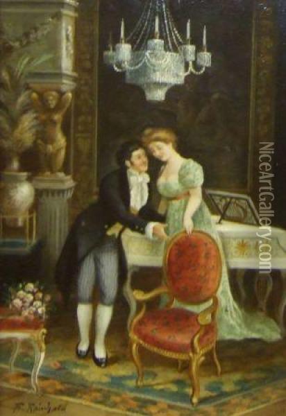 Interior Scene With Romantic Couple Oil Painting - Reinhold Felderhoff