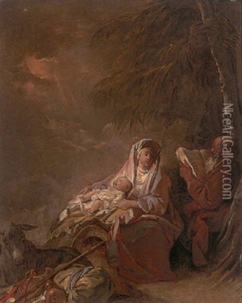 The Rest On The Flight Into Egypt Oil Painting - Jean-Baptiste Leprince