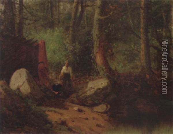 Trapper's Camp Oil Painting - George Lafayette Clough