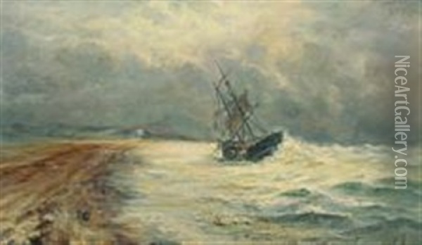 A Ship In Distress Near Skagen Oil Painting - Holger Henrik Herholdt Drachmann