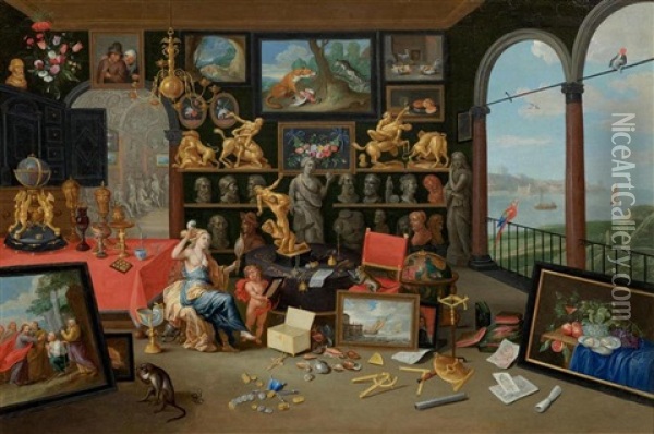 An Allegory Of Sight: A View Of A Collector's Cabinet Oil Painting - Jan van Kessel the Elder