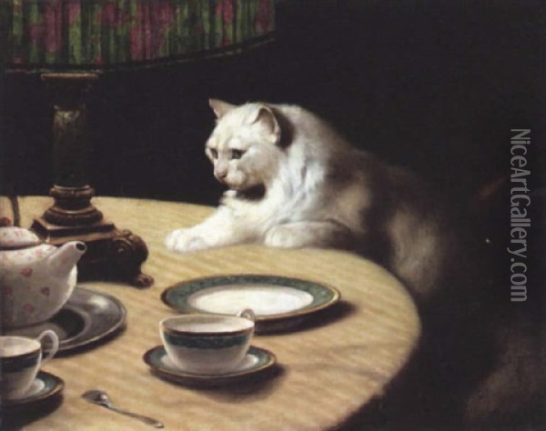 Cat On A Table Oil Painting - Arthur Heyer