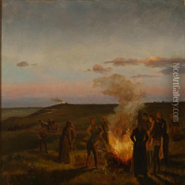 Midsummer Bonfire Oil Painting - Hans Ludvig Smidth