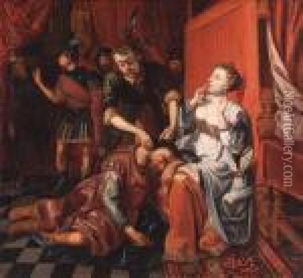 Samson And Delilah Oil Painting - Kasper or Gaspar van den Hoecke