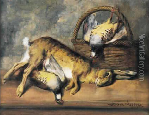 Nature Morte Aux Lievre Et Bartavelles Oil Painting - Theodore Levigne