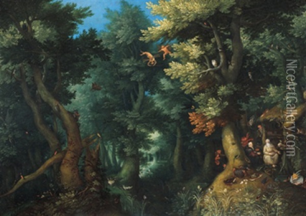 Waldlandschaft Mit Den Eremiten St. Paul Und St. Antonius Oil Painting - Jan Brueghel the Elder
