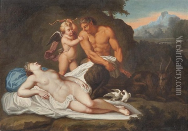 Venus Endormie Surprise Par Un Satyre Oil Painting - Benigne Gagneraux