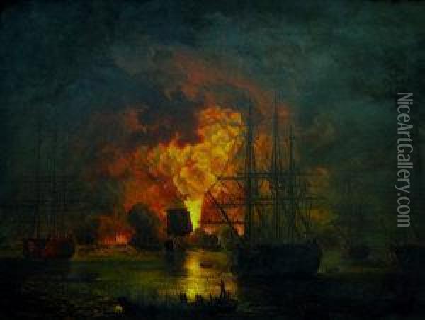 The Destruction Of 'l'orient' At The Battle Of The Nile Oil Painting - Loutherbourg, Philippe de