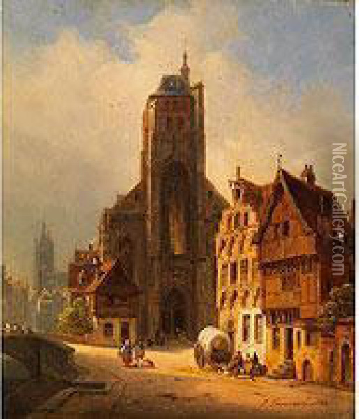 Kathedrale In Einer Mittelalterlichen Altstadt Oil Painting - Ambros Ivo Vermeersch