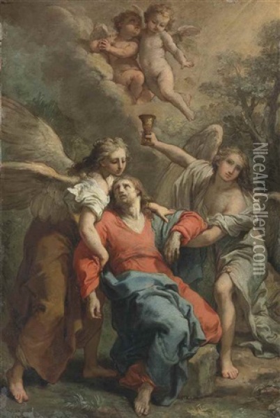 Christ Supported By Two Angels Oil Painting - Gaetano Gandolfi