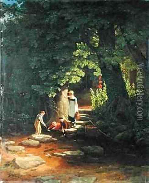 Children by a Brook Oil Painting - Francis Danby