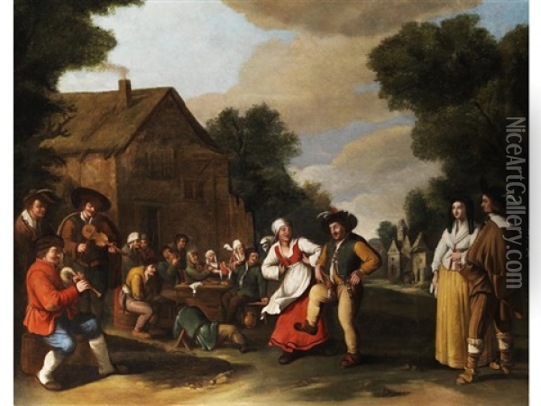 Landliches Fest Mit Tanzendem Bauernpaar Oil Painting - Thomas Van Apshoven