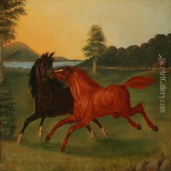Landscape With Two Horses Oil Painting - Christian David Gebauer