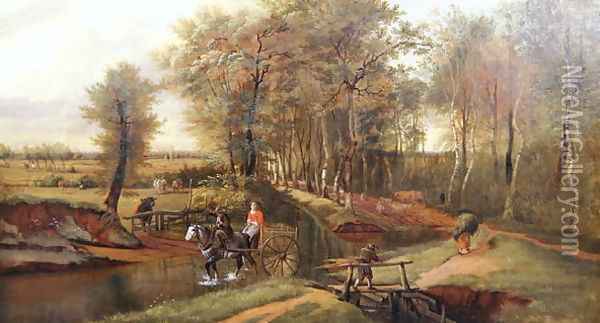 A Wooded River Landscape with Figures, Horse and Cart, 1692 Oil Painting - Jan Siberechts