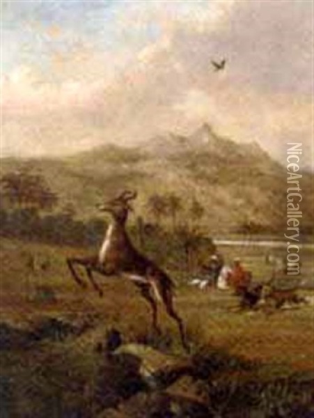 A Hunting Party In An Indian Landscape Oil Painting - Alfred F. De Prades