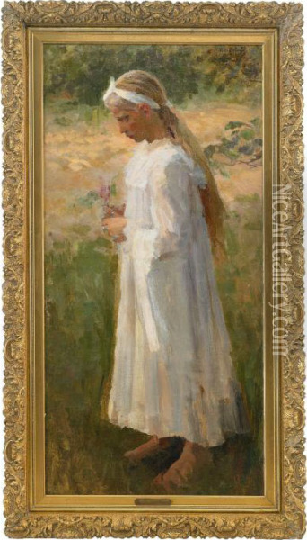 Girl In A White Dress Oil Painting - Mikhail Vasilievich Nesterov
