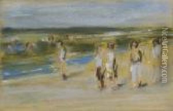Badende Und Sich Ankleidende Knaben Am Strand Von Nordwijk. 1912 Oil Painting - Max Liebermann