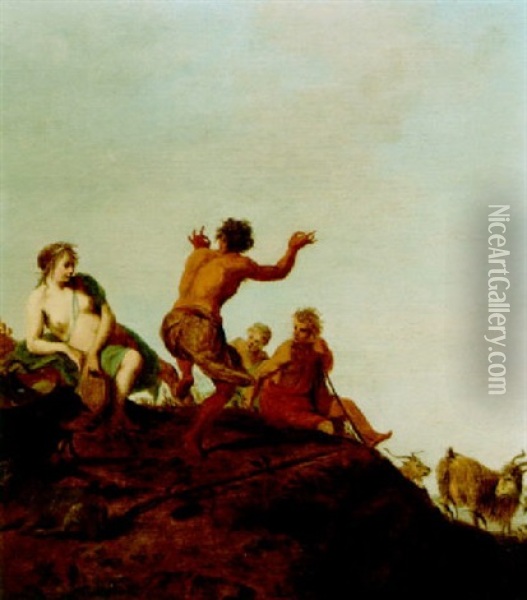 Nymphs And A Satyr In A Landscape Oil Painting - Cornelis Van Poelenburgh