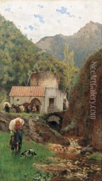 Tra I Monti Oil Painting - Alceste Campriani