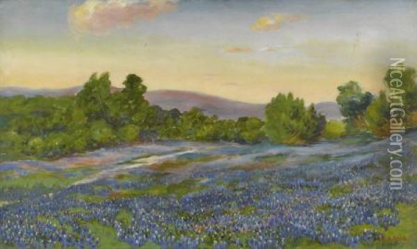 Untitled Bluebonnet Landscape Oil Painting - Samuel E. Gideon