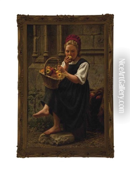 Peasant Girl Eating An Apple Oil Painting - Charles Victor Thirion