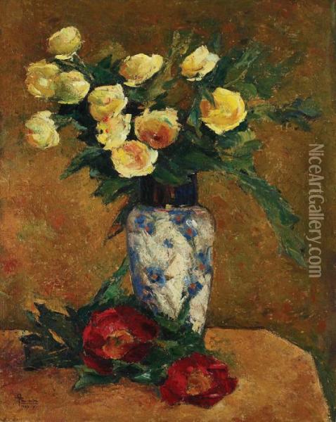 Yellow Roses Oil Painting - Ion Theodorescu Sion