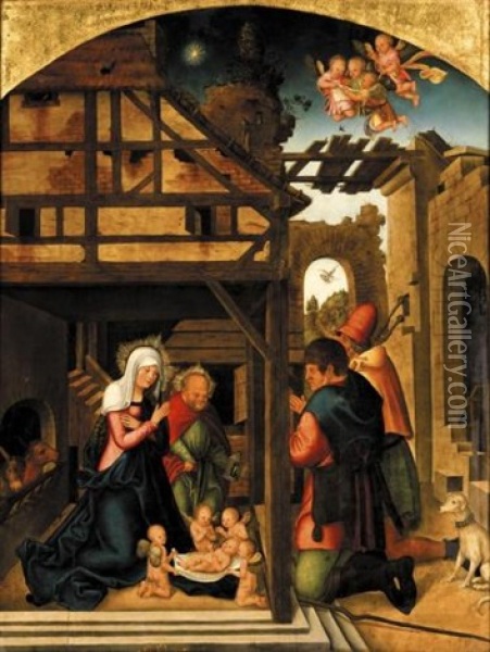 The Adoration Of The Shepherds, The Annunciation, The Adoration Of The Magi, Saints Jerome And Augustine (triptych W/dbl-sided Wings) Oil Painting - Lucas Cranach the Elder