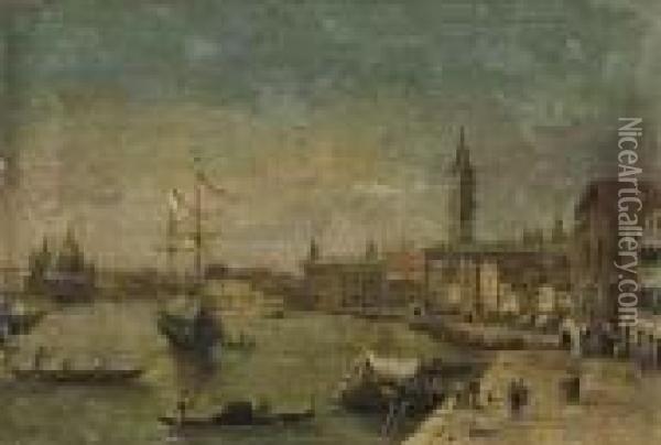 The Riva Degli Schiavoni, Venice, Looking West Oil Painting - Giuseppe Bernardino Bison
