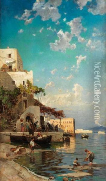 Abendliches Treffen Der Fischer In Einer Taverne Von Mergellina Bei Neapel Oil Painting - Hermann David Salomon Corrodi