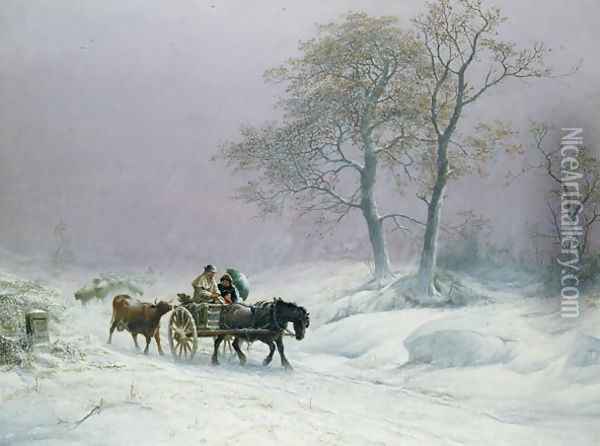 The wintry road to market Oil Painting - Thomas Sidney Cooper