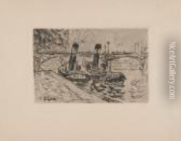 Le Pont Des Arts Avec Remorquers Oil Painting - Paul Signac
