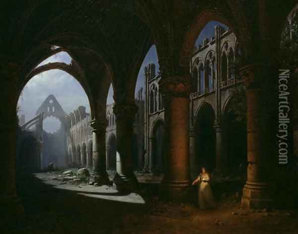 Interior of an Abbey in Ruins, 1848 Oil Painting - Hyppolyte Victor Valentin Sebron
