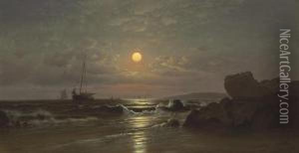 Moonrise On The New England Coast Oil Painting - Francis Augustus Silva