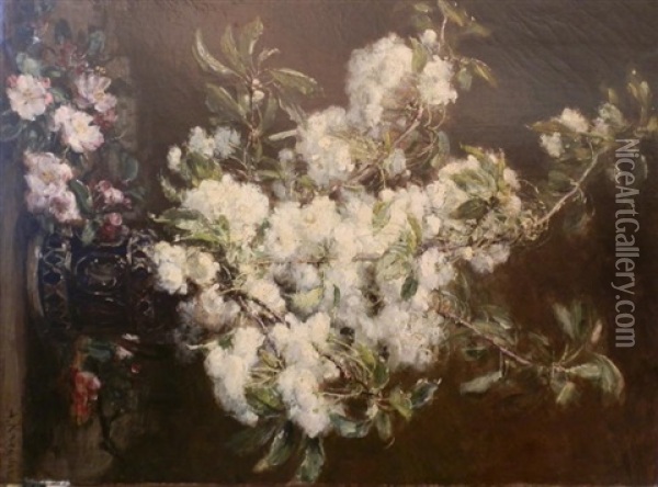 Bouquet De Roses Blanches Et D'eglantines Oil Painting - Alexis Kreyder
