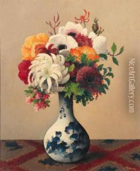 Still Life With Flowers In A Chinese Vase Oil Painting - Felix Elie Tobeen